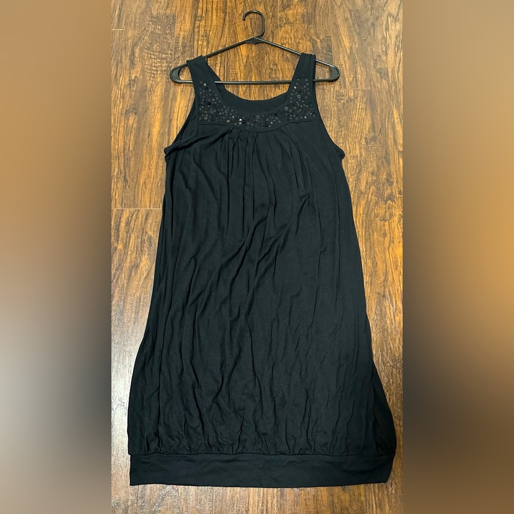 Mossimo black, bottom-band tank dress with sequin detail on neck, size L